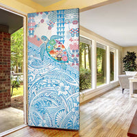 Hawaiian and Japanese Culture Together Door Cover Tropical Honu with Japanese Elements Blue Color LT03 - Polynesian Pride