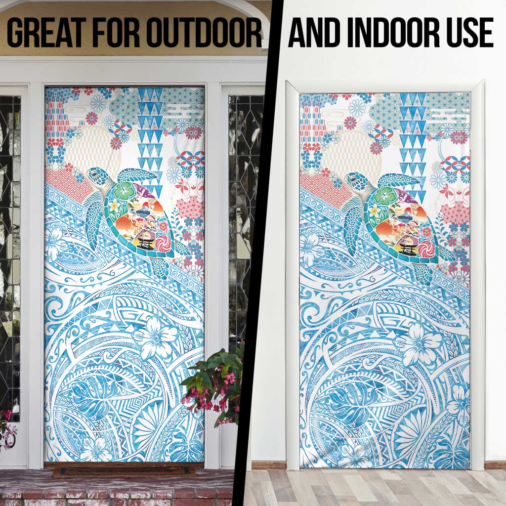 Hawaiian and Japanese Culture Together Door Cover Tropical Honu with Japanese Elements Blue Color LT03 - Polynesian Pride