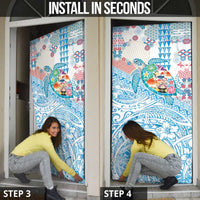 Hawaiian and Japanese Culture Together Door Cover Tropical Honu with Japanese Elements Blue Color LT03 - Polynesian Pride