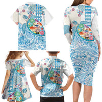 Hawaiian and Japanese Culture Together Family Matching Long Sleeve Bodycon Dress and Hawaiian Shirt Tropical Honu with Japanese Elements Blue Color LT03 - Polynesian Pride