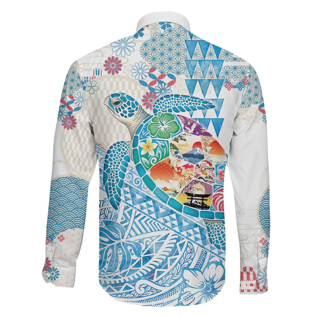 Hawaiian and Japanese Culture Together Family Matching Off Shoulder Maxi Dress and Hawaiian Shirt Tropical Honu with Japanese Elements Blue Color LT03 - Polynesian Pride