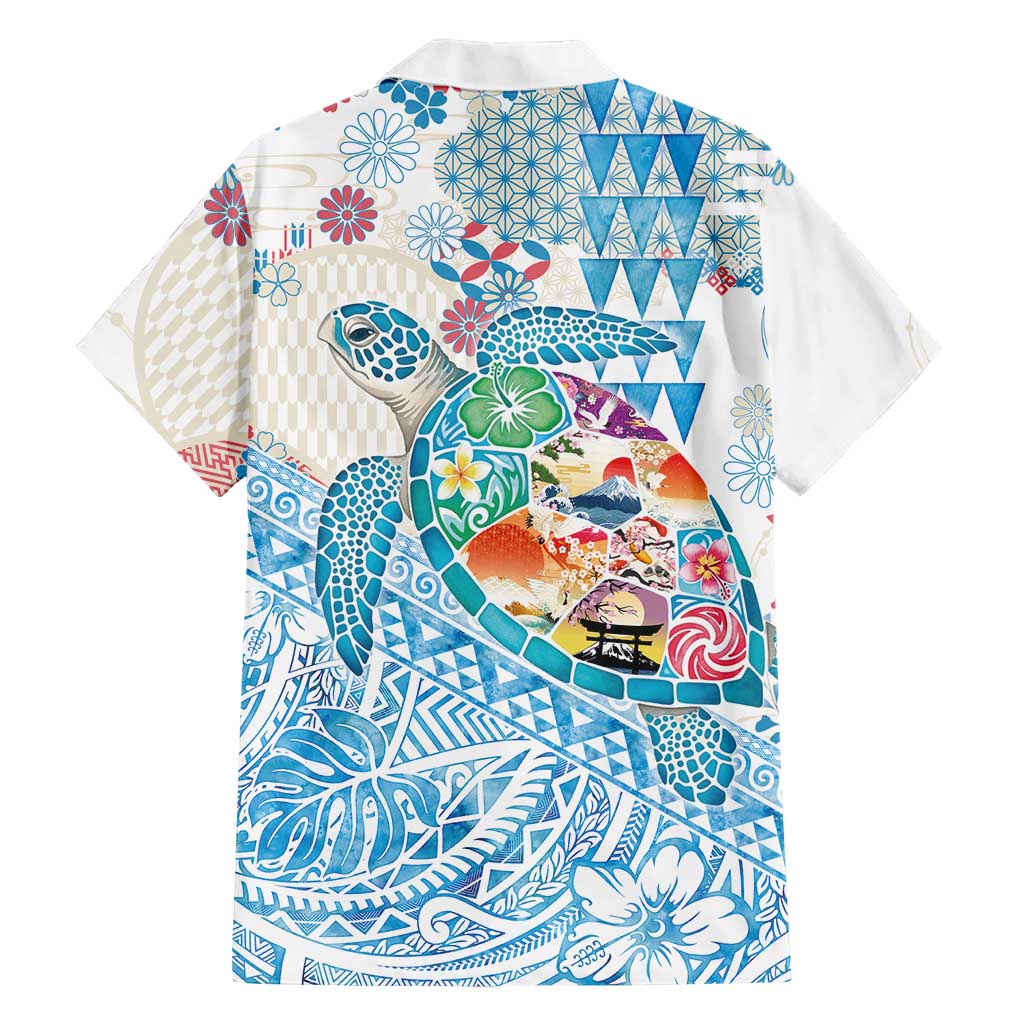 Hawaiian and Japanese Culture Together Family Matching Off Shoulder Short Dress and Hawaiian Shirt Tropical Honu with Japanese Elements Blue Color LT03 - Polynesian Pride