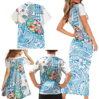 Hawaiian and Japanese Culture Together Family Matching Short Sleeve Bodycon Dress and Hawaiian Shirt Tropical Honu with Japanese Elements Blue Color LT03 - Polynesian Pride