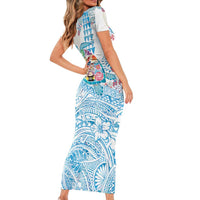 Hawaiian and Japanese Culture Together Family Matching Short Sleeve Bodycon Dress and Hawaiian Shirt Tropical Honu with Japanese Elements Blue Color LT03 - Polynesian Pride