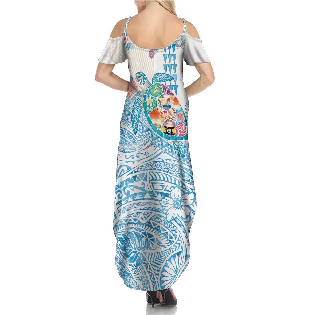 Hawaiian and Japanese Culture Together Family Matching Summer Maxi Dress and Hawaiian Shirt Tropical Honu with Japanese Elements Blue Color LT03 - Polynesian Pride