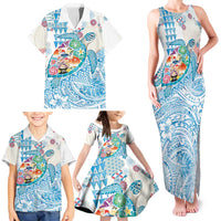 Hawaiian and Japanese Culture Together Family Matching Tank Maxi Dress and Hawaiian Shirt Tropical Honu with Japanese Elements Blue Color LT03 - Polynesian Pride