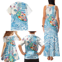 Hawaiian and Japanese Culture Together Family Matching Tank Maxi Dress and Hawaiian Shirt Tropical Honu with Japanese Elements Blue Color LT03 - Polynesian Pride
