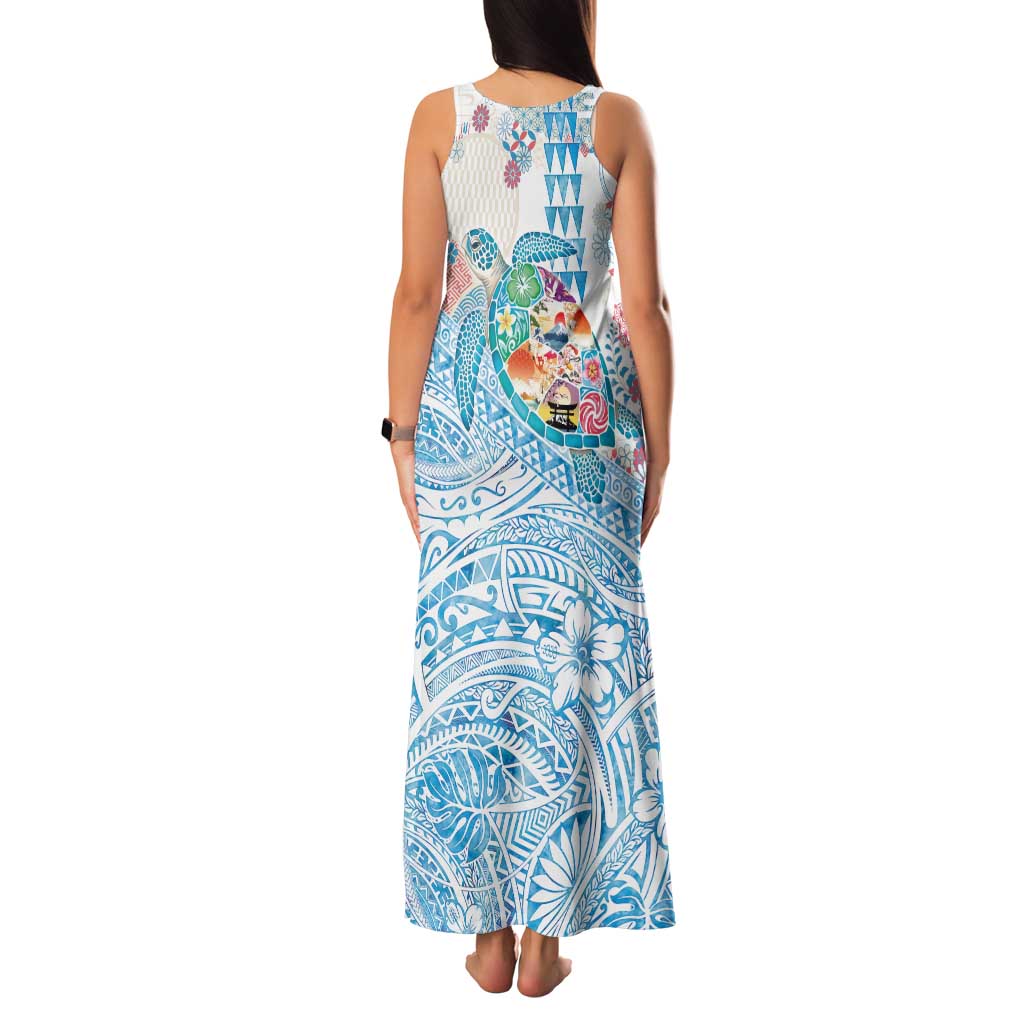 Hawaiian and Japanese Culture Together Family Matching Tank Maxi Dress and Hawaiian Shirt Tropical Honu with Japanese Elements Blue Color LT03 - Polynesian Pride