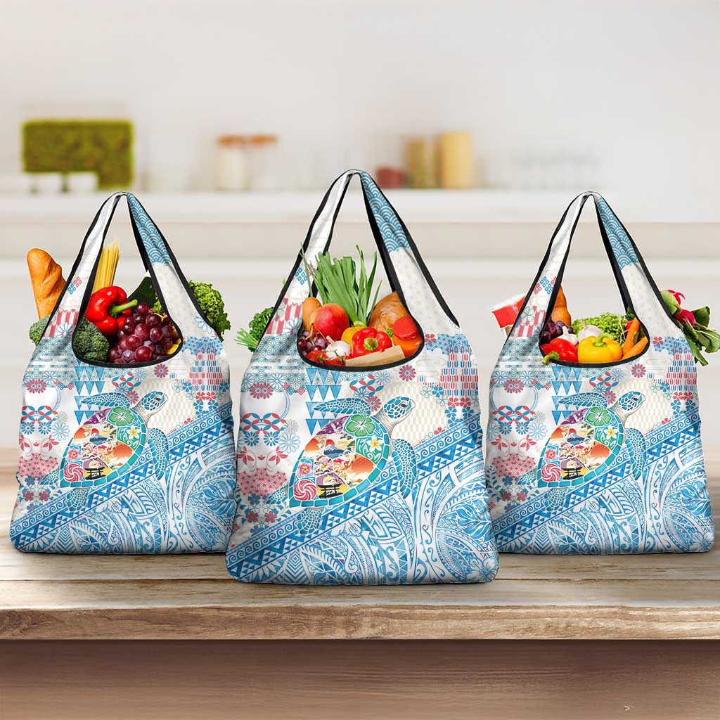 Hawaiian and Japanese Culture Together Grocery Bag Tropical Honu with Japanese Elements Blue Color LT03 3-pack One Size Blue - Polynesian Pride