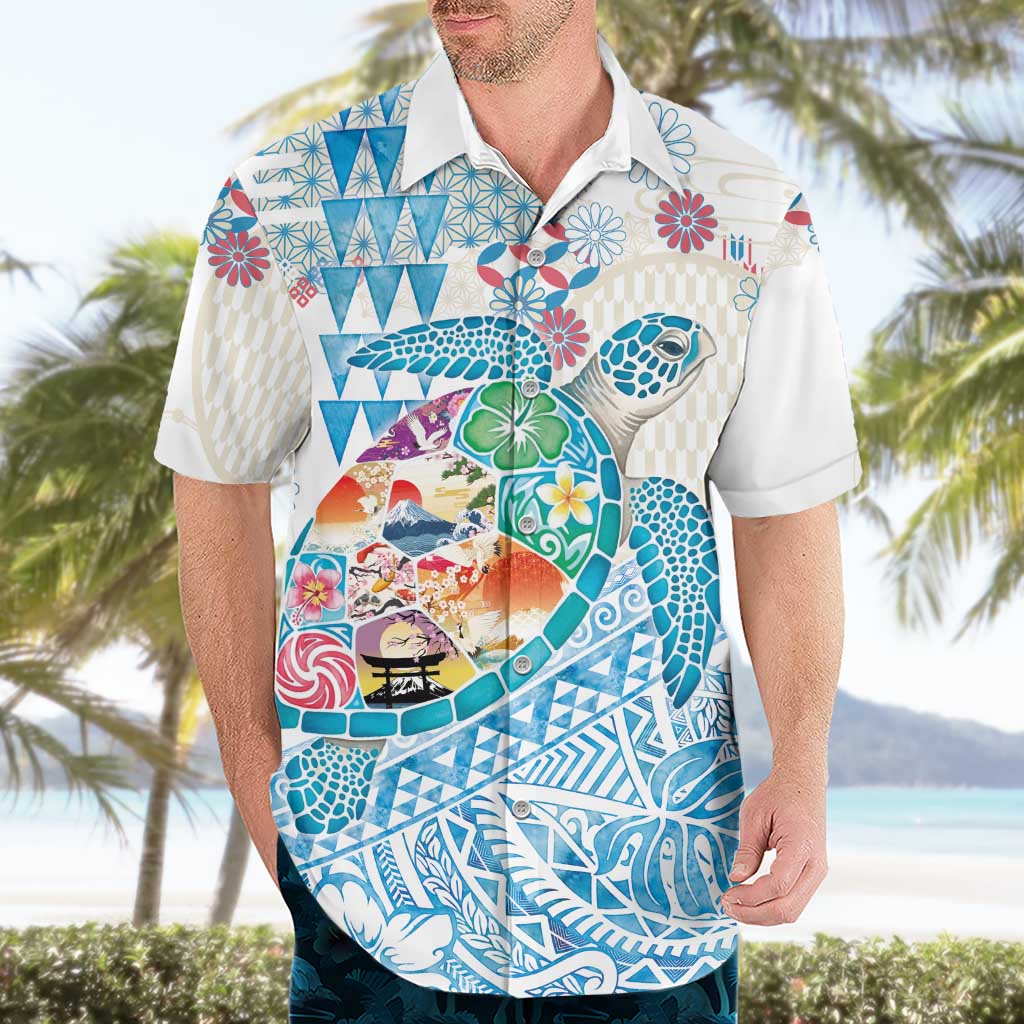 Hawaiian and Japanese Culture Together Hawaiian Shirt Tropical Honu with Japanese Elements Blue Color LT03 - Polynesian Pride