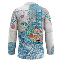 Hawaiian and Japanese Culture Together Hockey Jersey Tropical Honu with Japanese Elements Blue Color LT03 - Polynesian Pride