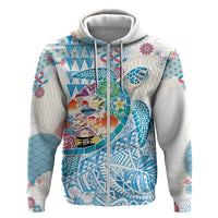 Hawaiian and Japanese Culture Together Hoodie Tropical Honu with Japanese Elements Blue Color LT03 Zip Hoodie Blue - Polynesian Pride