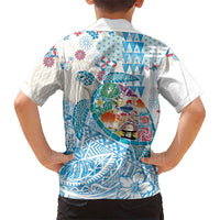 Hawaiian and Japanese Culture Together Kid Hawaiian Shirt Tropical Honu with Japanese Elements Blue Color LT03 - Polynesian Pride