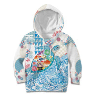 Hawaiian and Japanese Culture Together Kid Hoodie Tropical Honu with Japanese Elements Blue Color LT03 Hoodie Blue - Polynesian Pride