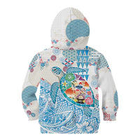Hawaiian and Japanese Culture Together Kid Hoodie Tropical Honu with Japanese Elements Blue Color LT03 - Polynesian Pride