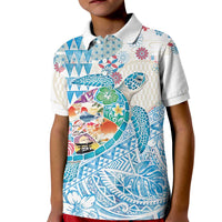 Hawaiian and Japanese Culture Together Kid Polo Shirt Tropical Honu with Japanese Elements Blue Color LT03 Kid Blue - Polynesian Pride