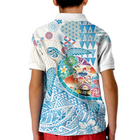 Hawaiian and Japanese Culture Together Kid Polo Shirt Tropical Honu with Japanese Elements Blue Color LT03 - Polynesian Pride