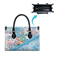 Hawaiian and Japanese Culture Together Leather Bag Tropical Honu with Japanese Elements Blue Color