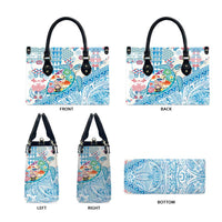 Hawaiian and Japanese Culture Together Leather Bag Tropical Honu with Japanese Elements Blue Color