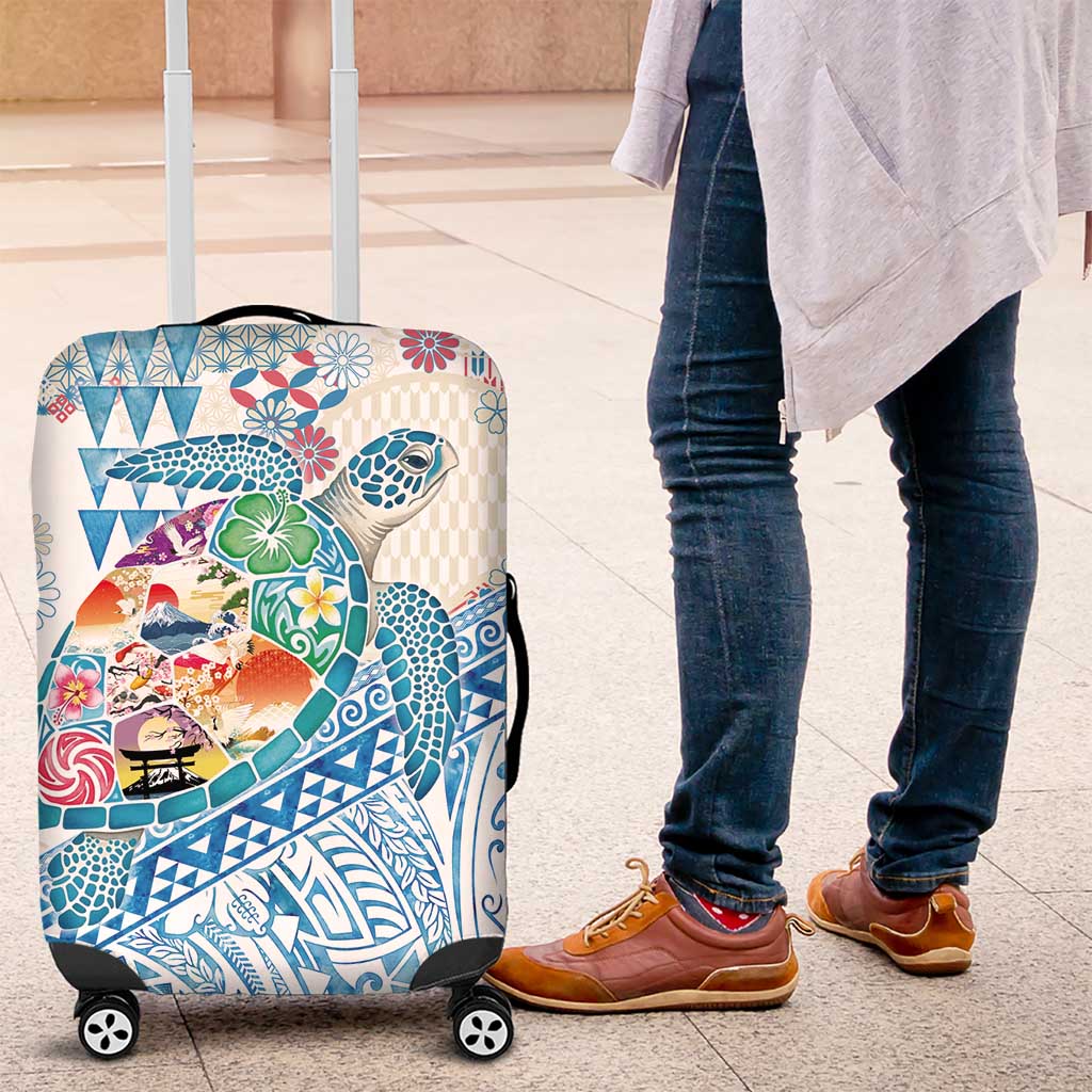 Hawaiian and Japanese Culture Together Luggage Cover Tropical Honu with Japanese Elements Blue Color LT03 Blue - Polynesian Pride