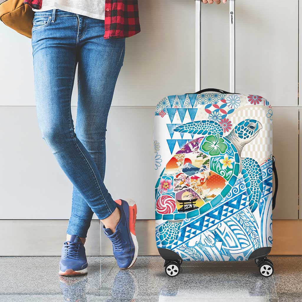 Hawaiian and Japanese Culture Together Luggage Cover Tropical Honu with Japanese Elements Blue Color LT03 - Polynesian Pride