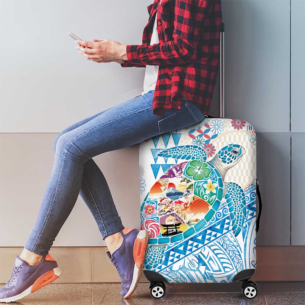 Hawaiian and Japanese Culture Together Luggage Cover Tropical Honu with Japanese Elements Blue Color LT03 - Polynesian Pride