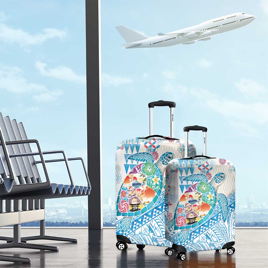 Hawaiian and Japanese Culture Together Luggage Cover Tropical Honu with Japanese Elements Blue Color LT03 - Polynesian Pride