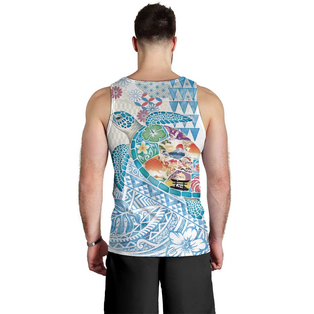 Hawaiian and Japanese Culture Together Men Tank Top Tropical Honu with Japanese Elements Blue Color LT03 - Polynesian Pride