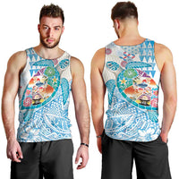 Hawaiian and Japanese Culture Together Men Tank Top Tropical Honu with Japanese Elements Blue Color LT03 - Polynesian Pride