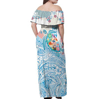 Hawaiian and Japanese Culture Together Off Shoulder Maxi Dress Tropical Honu with Japanese Elements Blue Color LT03 - Polynesian Pride