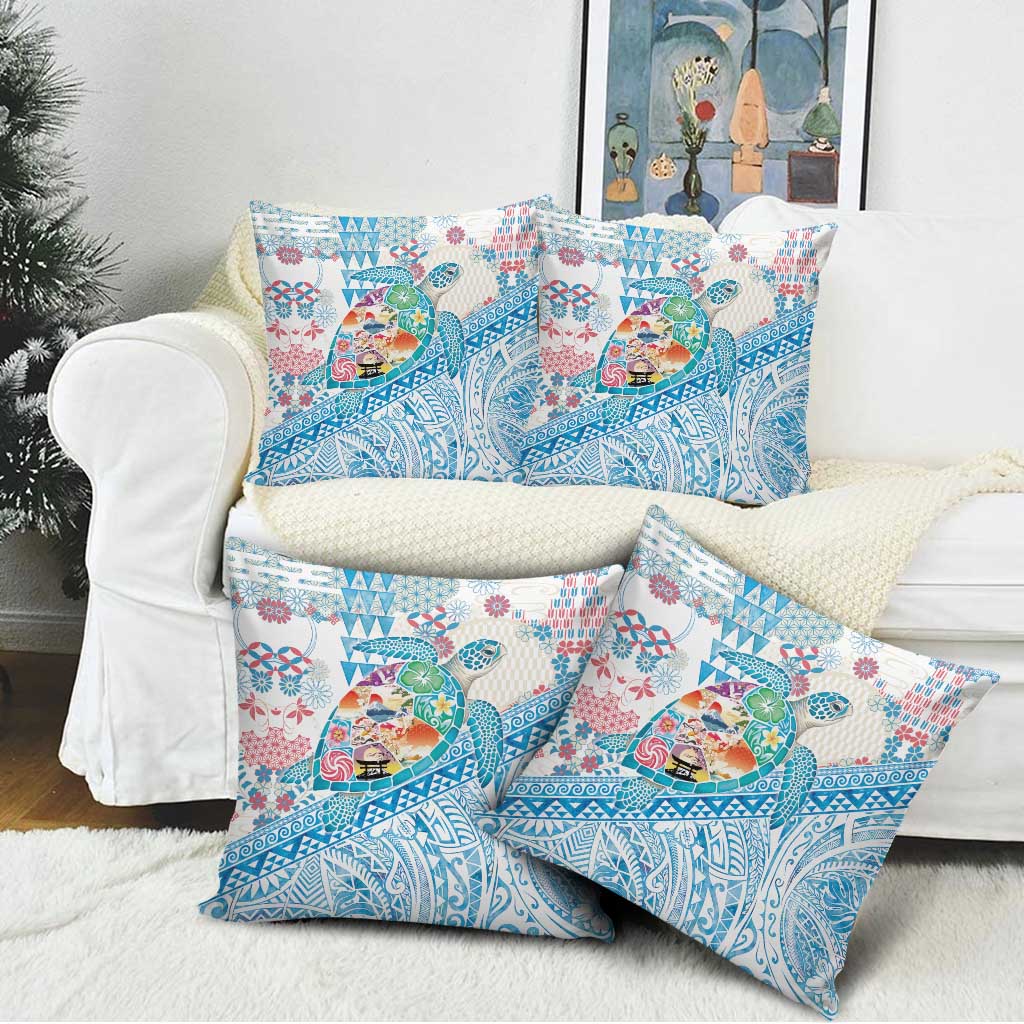 Hawaiian and Japanese Culture Together Pillow Cover Tropical Honu with Japanese Elements Blue Color LT03 - Polynesian Pride