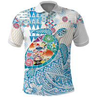 Hawaiian and Japanese Culture Together Polo Shirt Tropical Honu with Japanese Elements Blue Color LT03 Blue - Polynesian Pride