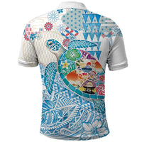 Hawaiian and Japanese Culture Together Polo Shirt Tropical Honu with Japanese Elements Blue Color LT03 - Polynesian Pride