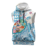 Hawaiian and Japanese Culture Together Sleeveless Hoodie Tropical Honu with Japanese Elements Blue Color LT03 Blue - Polynesian Pride
