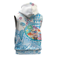 Hawaiian and Japanese Culture Together Sleeveless Hoodie Tropical Honu with Japanese Elements Blue Color LT03 - Polynesian Pride
