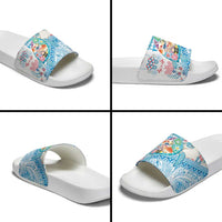 Hawaiian and Japanese Culture Together Slide Sandals Tropical Honu with Japanese Elements Blue Color LT03 - Polynesian Pride