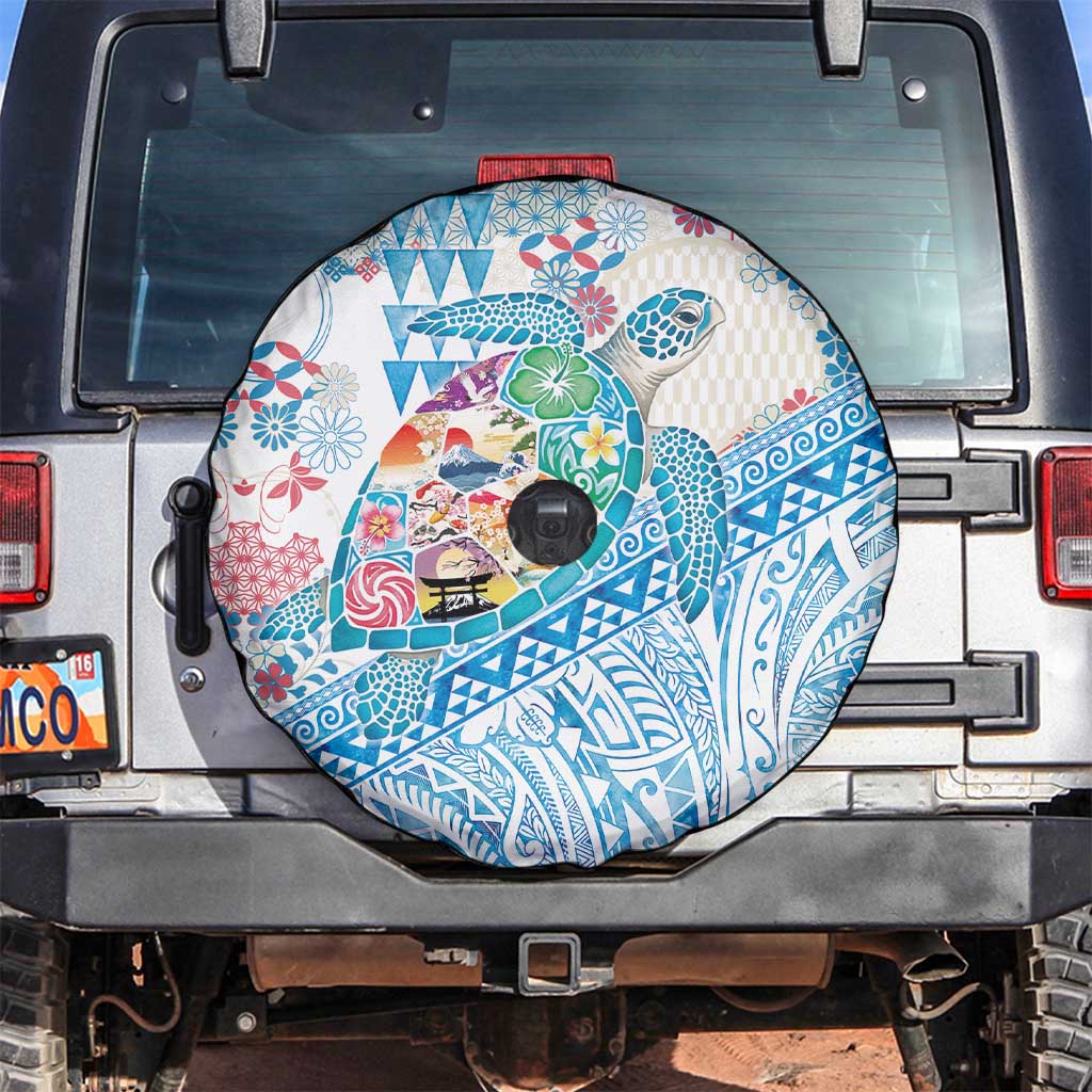 Hawaiian and Japanese Culture Together Spare Tire Cover Tropical Honu with Japanese Elements Blue Color LT03 Blue - Polynesian Pride