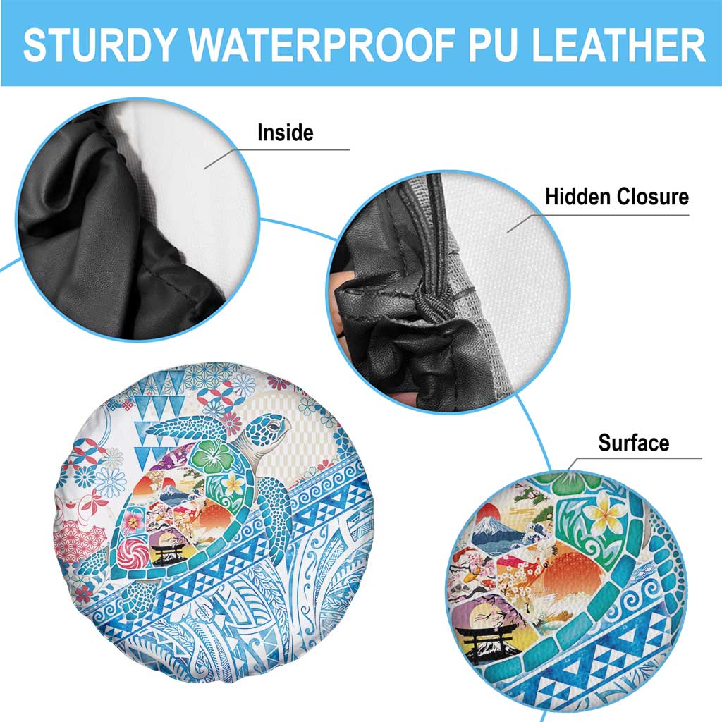 Hawaiian and Japanese Culture Together Spare Tire Cover Tropical Honu with Japanese Elements Blue Color LT03 - Polynesian Pride