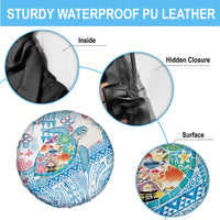 Hawaiian and Japanese Culture Together Spare Tire Cover Tropical Honu with Japanese Elements Blue Color LT03 - Polynesian Pride