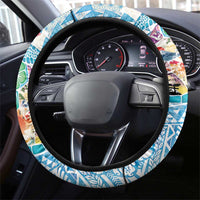 Hawaiian and Japanese Culture Together Steering Wheel Cover Tropical Honu with Japanese Elements Blue Color LT03 - Polynesian Pride