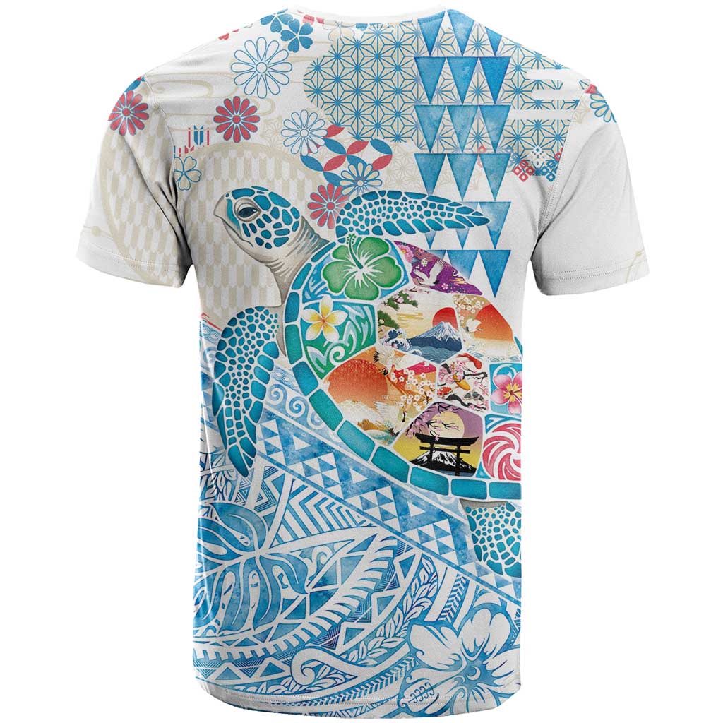 Hawaiian and Japanese Culture Together T Shirt Tropical Honu with Japanese Elements Blue Color LT03 - Polynesian Pride