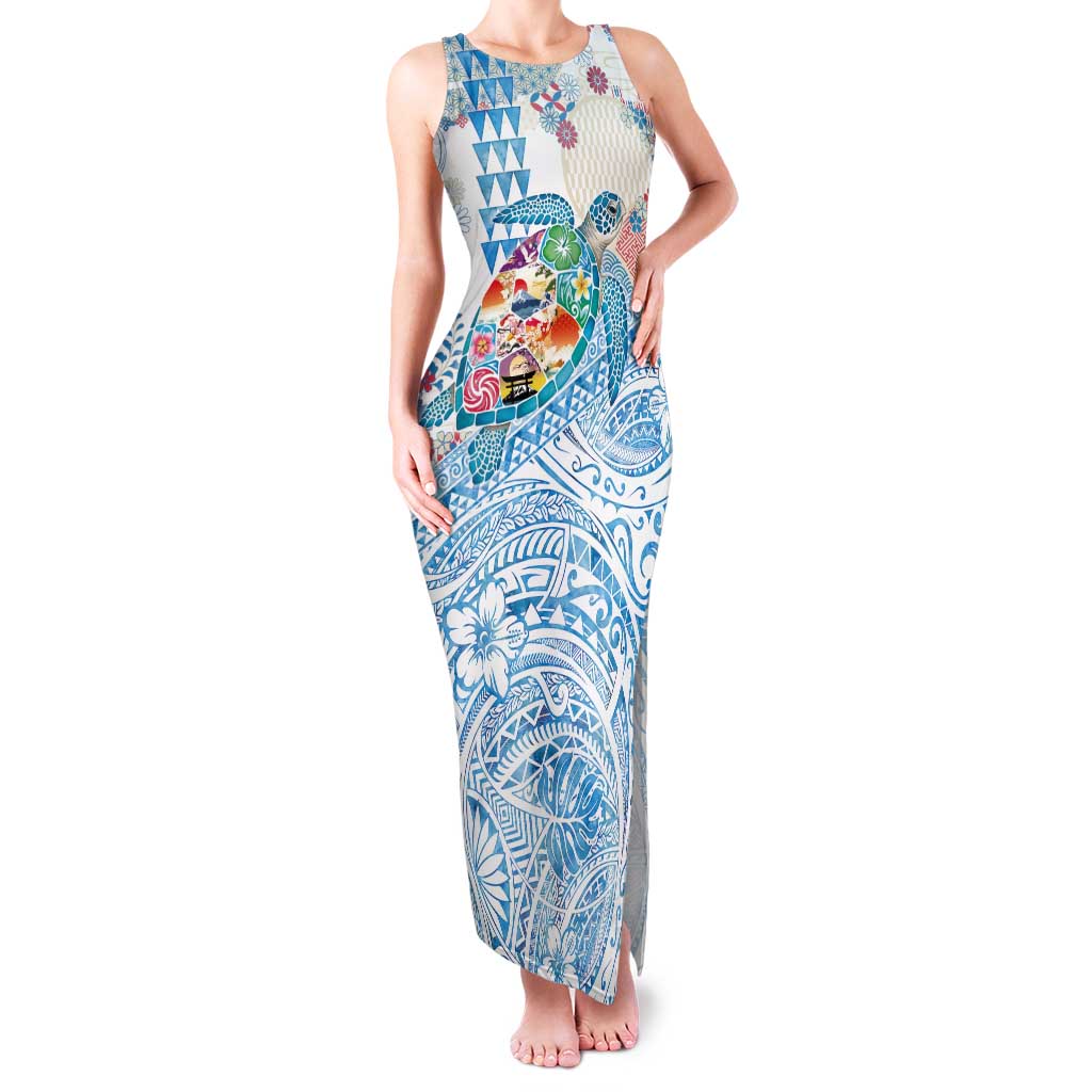Hawaiian and Japanese Culture Together Tank Maxi Dress Tropical Honu with Japanese Elements Blue Color LT03 Women Blue - Polynesian Pride