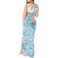 Hawaiian and Japanese Culture Together Tank Maxi Dress Tropical Honu with Japanese Elements Blue Color LT03 - Polynesian Pride