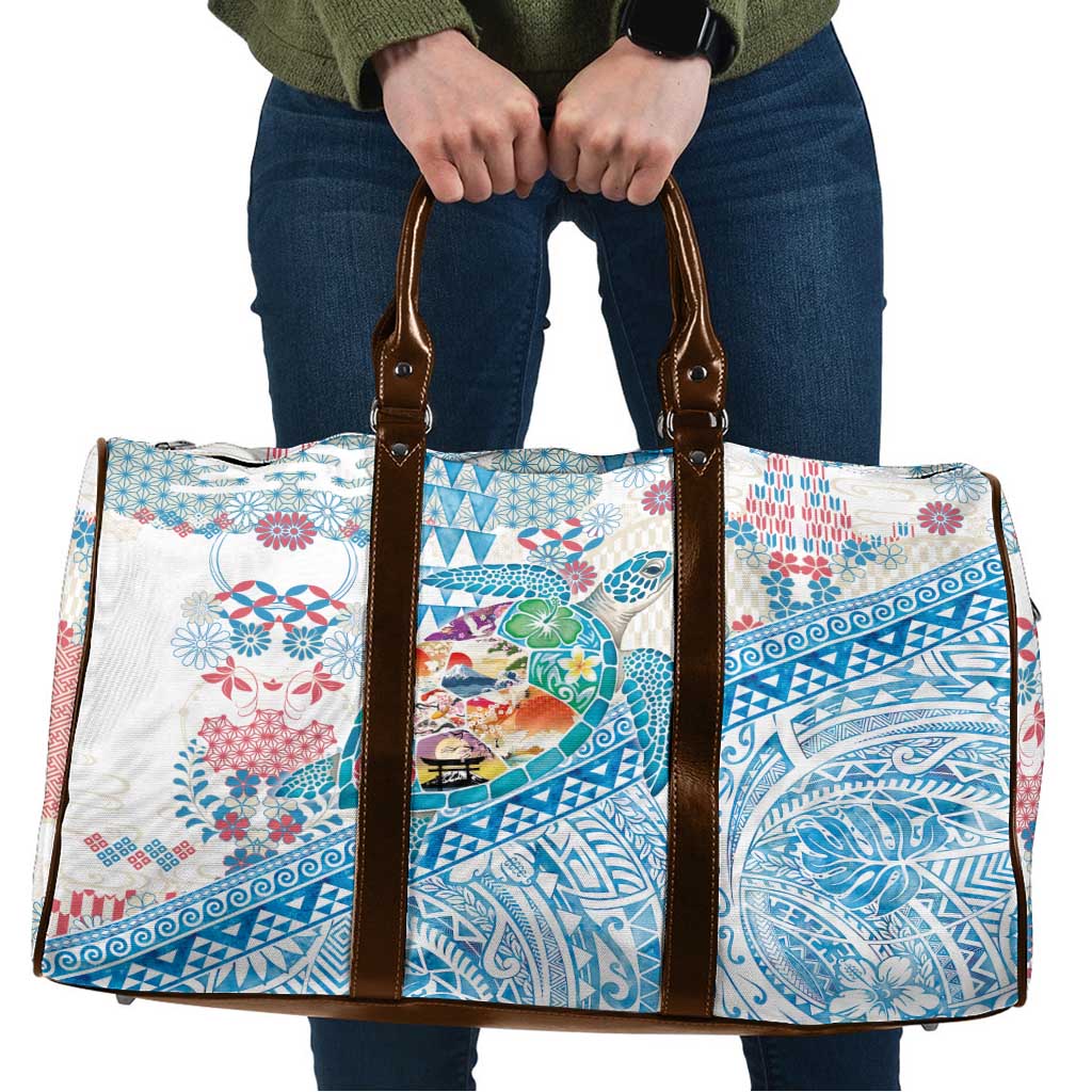 Hawaiian and Japanese Culture Together Travel Bag Tropical Honu with Japanese Elements Blue Color LT03 Blue - Polynesian Pride