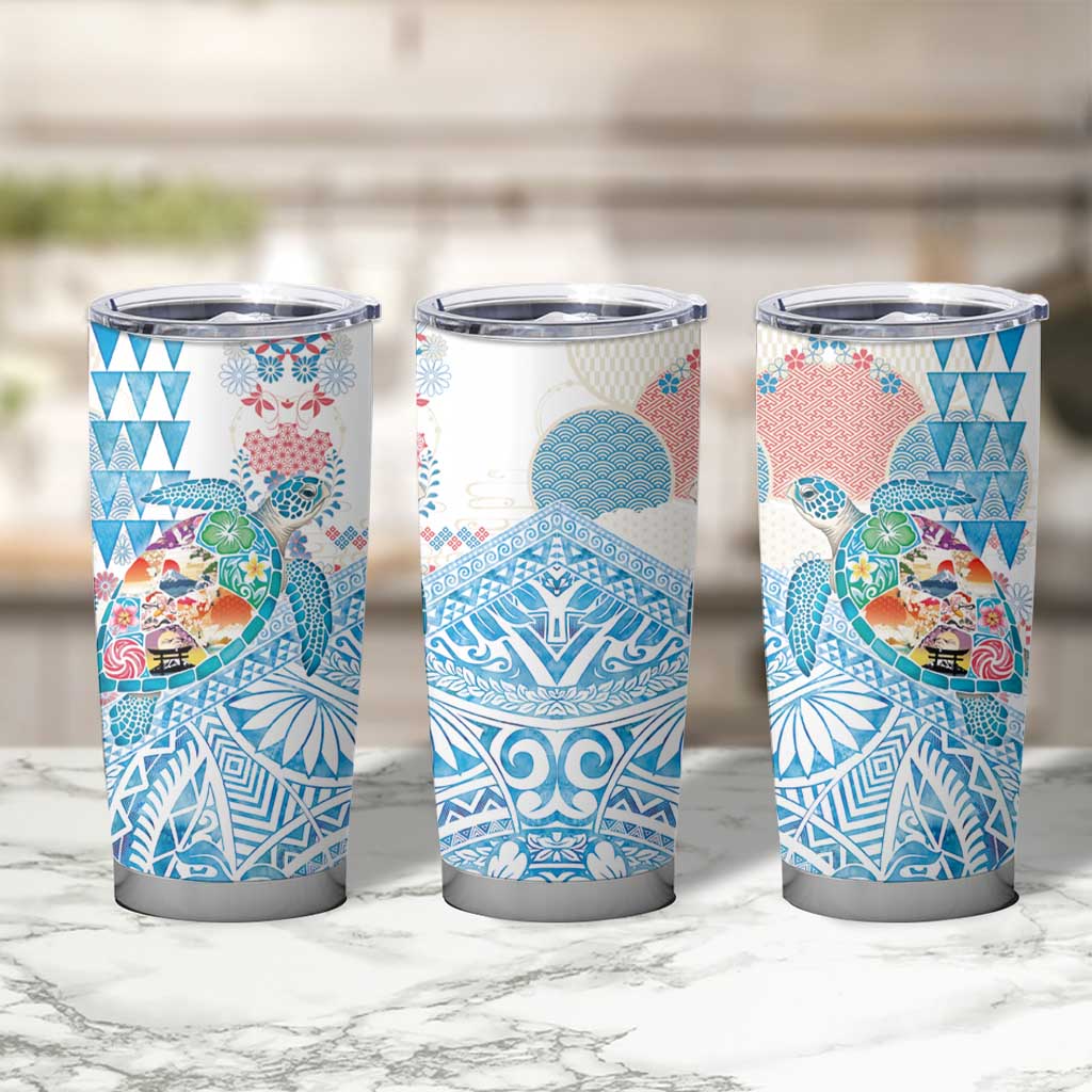 Hawaiian and Japanese Culture Together Tumbler Cup Tropical Honu with Japanese Elements Blue Color LT03 - Polynesian Pride