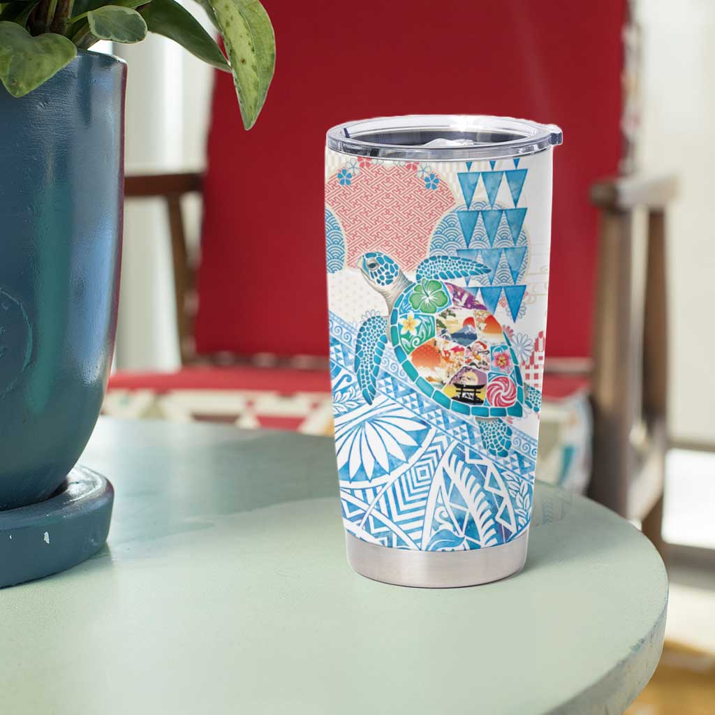 Hawaiian and Japanese Culture Together Tumbler Cup Tropical Honu with Japanese Elements Blue Color LT03 - Polynesian Pride