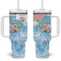 Hawaiian and Japanese Culture Together Tumbler With Handle Tropical Honu with Japanese Elements Blue Color LT03 One Size: 40 oz Blue - Polynesian Pride