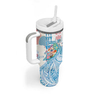 Hawaiian and Japanese Culture Together Tumbler With Handle Tropical Honu with Japanese Elements Blue Color LT03 - Polynesian Pride