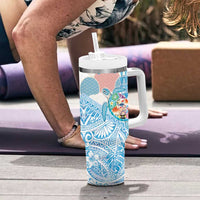 Hawaiian and Japanese Culture Together Tumbler With Handle Tropical Honu with Japanese Elements Blue Color LT03 - Polynesian Pride