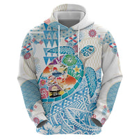 Hawaiian and Japanese Culture Together Zip Hoodie Tropical Honu with Japanese Elements Blue Color LT03 - Polynesian Pride